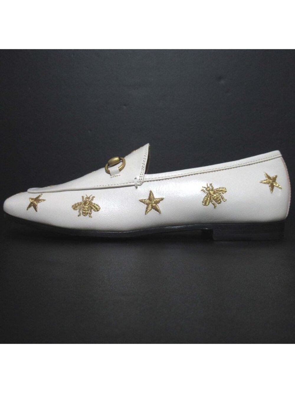 Gucci Jordan Embroidered Horsebit Slip on Loafers 38 Ivory - Picture 2 of 12